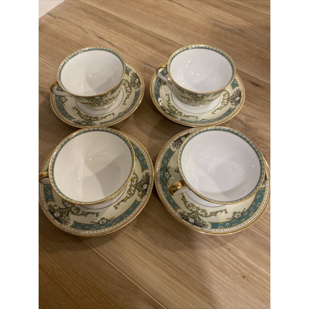 Noritake Beauvais Cup & Saucer Set Of 4 Fine China Gold Rim Made In Japan Coffee